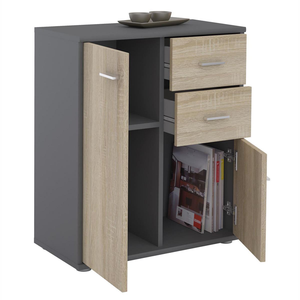 KOMMODE LOCARNO - Grau/Sonoma Eiche, Holzwerkstoff (60/70/30cm) - CARO-Möbel