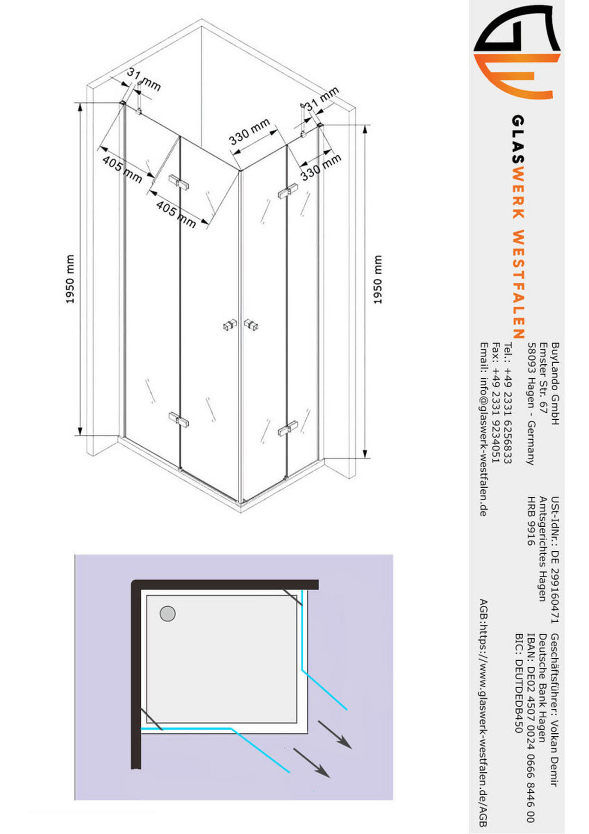 DUSCHKABINE 90x75x195cm Eck - Silberfarben, Glas (75/90/195cm) -  Glaswerk Westfalen