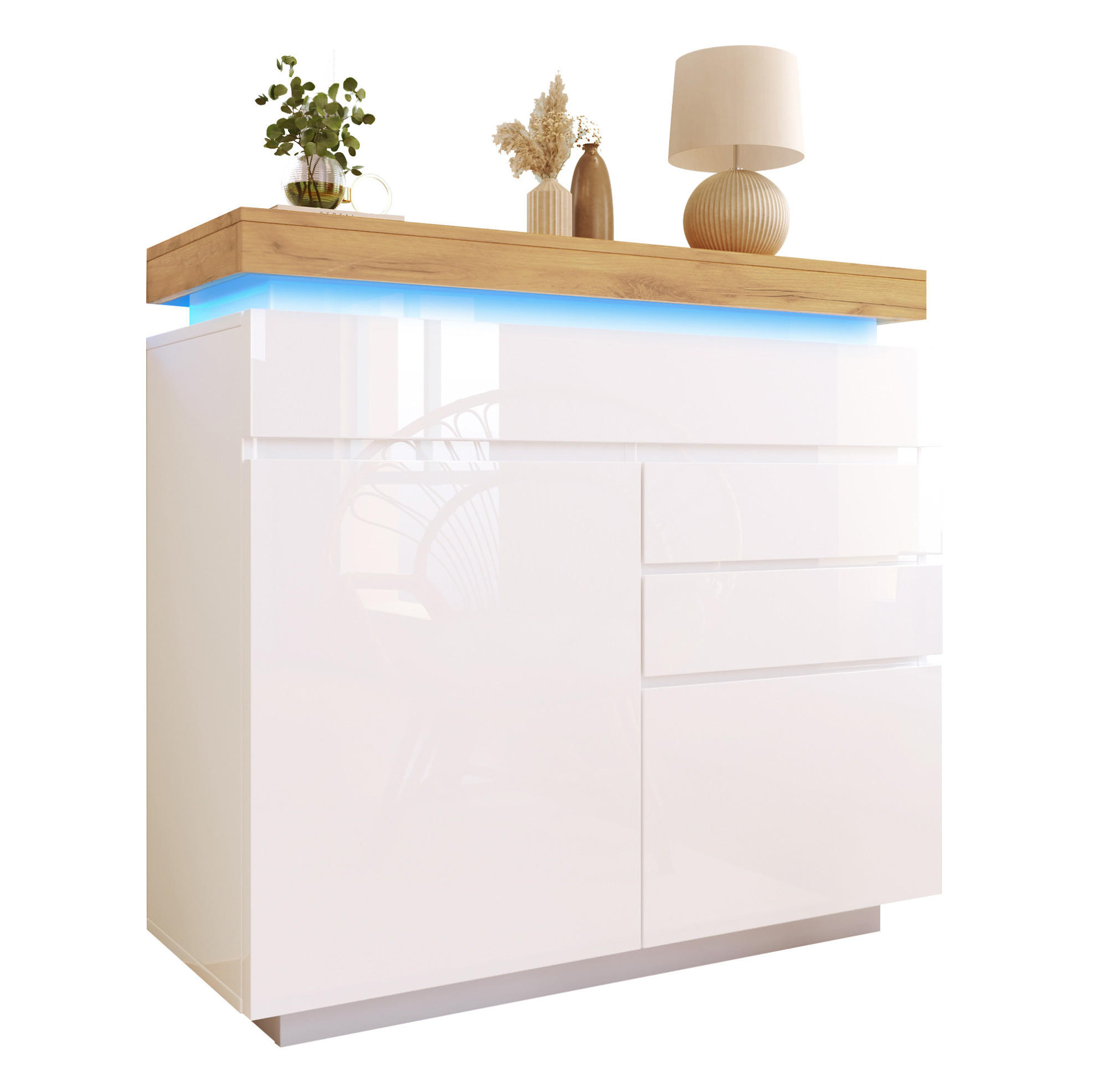 Okmyhome Kommode Weiß 39x115x110 cm