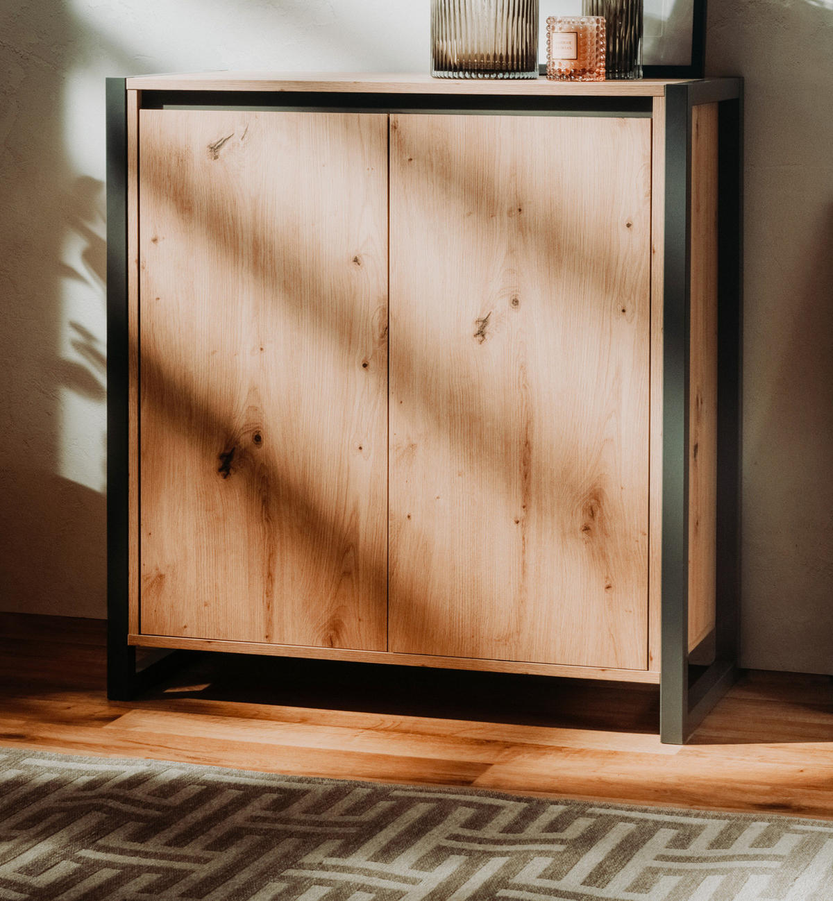 KOMMODE Artisan Eiche, anthrazit, Industrial Design 80 x 88 cm, Anrichte 2-türig - Anthrazit/Eiche Artisan, Holzwerkstoff (80/88/40cm) - Furn.Design