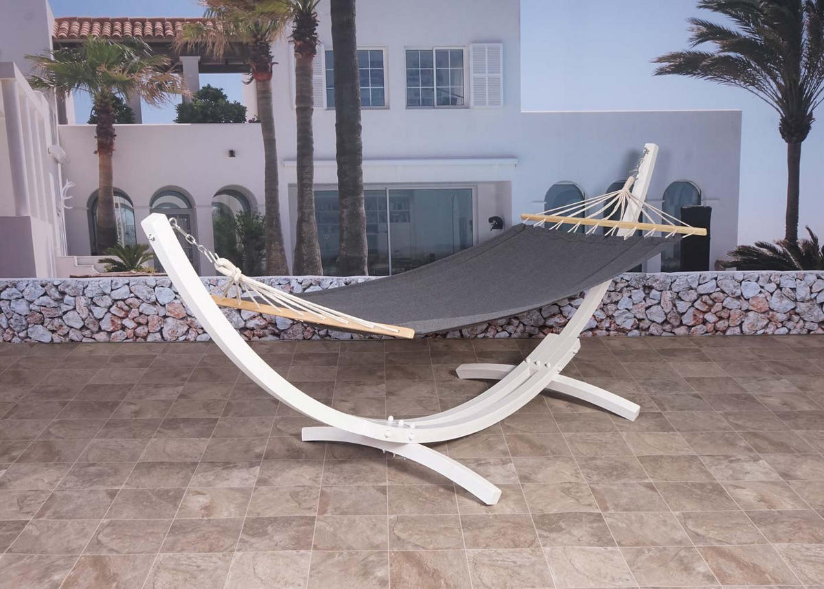 HÄNGEMATTE MIT GESTELL Weiß, Grau - Weiß/Grau, Holz (320/114/98cm) - MCW