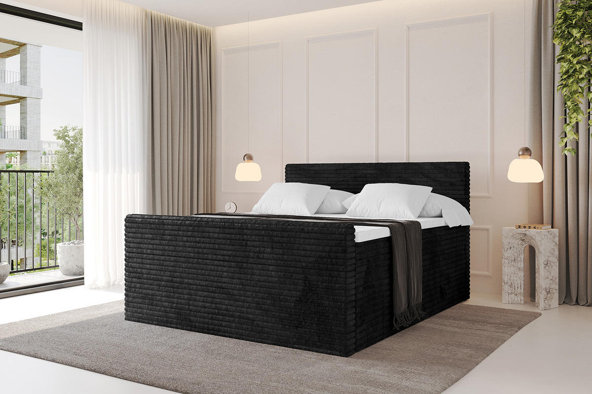 BOXSPRINGBETT mit Matratze H3|H4 und Lattenrost - TOLO-Z KING-v1 140x200 Cord - Schwarz - Schwarz, Holzwerkstoff (140/200cm)