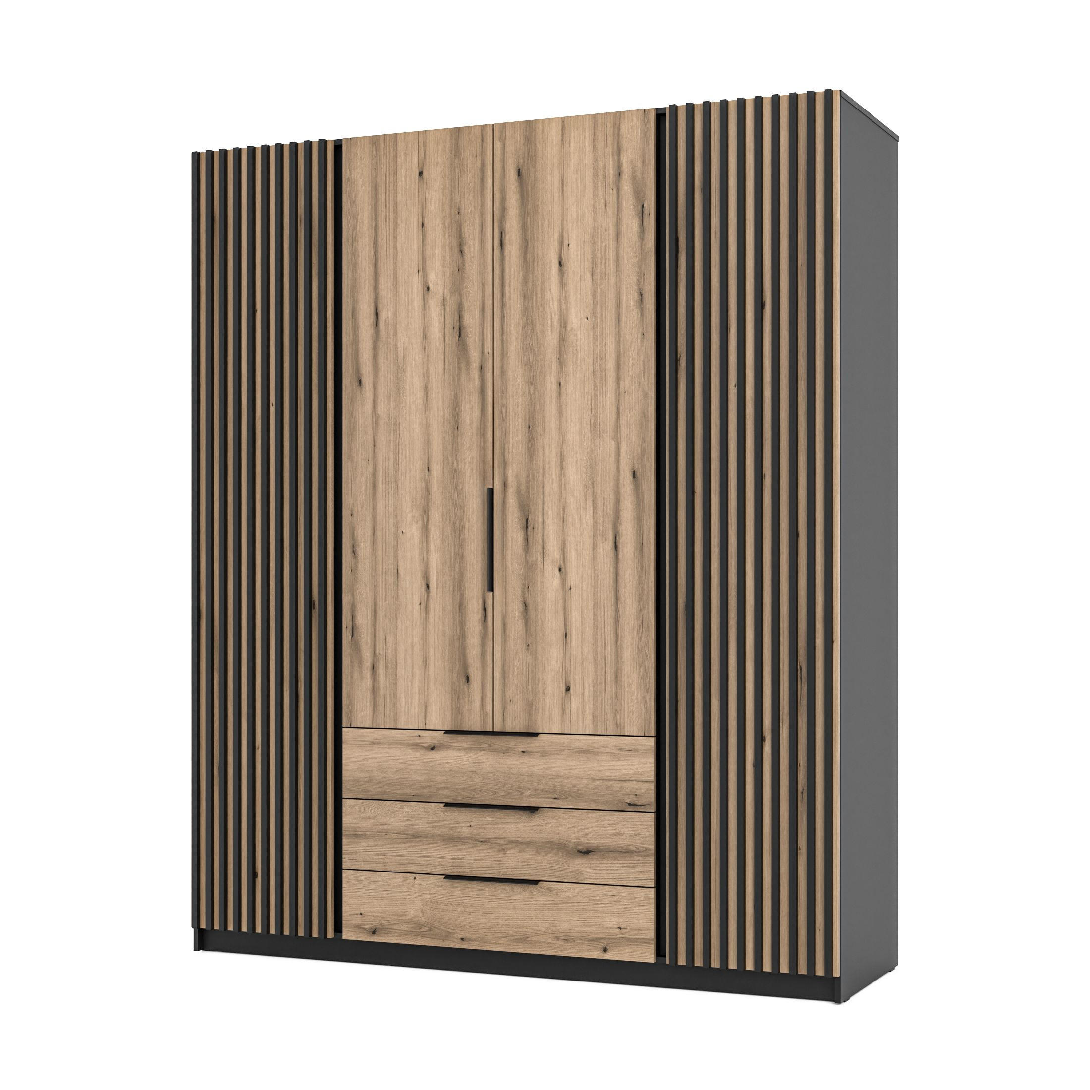 DREHTÜRENSCHRANK CAGLIARI 200/239/61,9cm 4-türig Schwarz - Goldfarben/Schwarz, Holzwerkstoff (200/239/61.9cm) - MASSENO