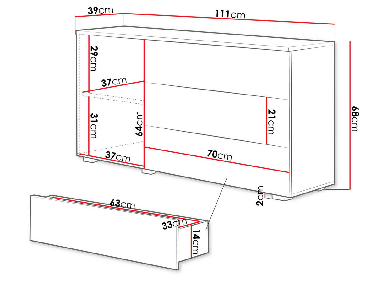 KOMMODE Paris 110 - Weiß Hochglanz/Eiche Wotan, Holzwerkstoff (111/68/39cm) - MIRJAN24