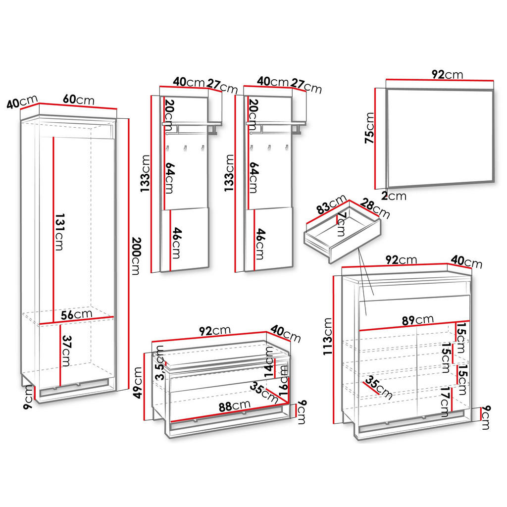 Thumbnail - Mirjan24 Garderoben-Set, Eiche Artisan, Holzwerkstoff, 2 Schubladen, 60x200x40 cm, Garderobe, Garderoben-Sets & Serien, ...