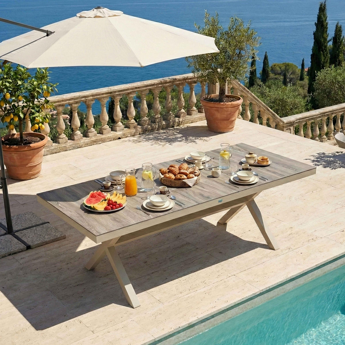 GARTENTISCH, Beige - Beige, Metall (201/100/74.5cm) - Oviala