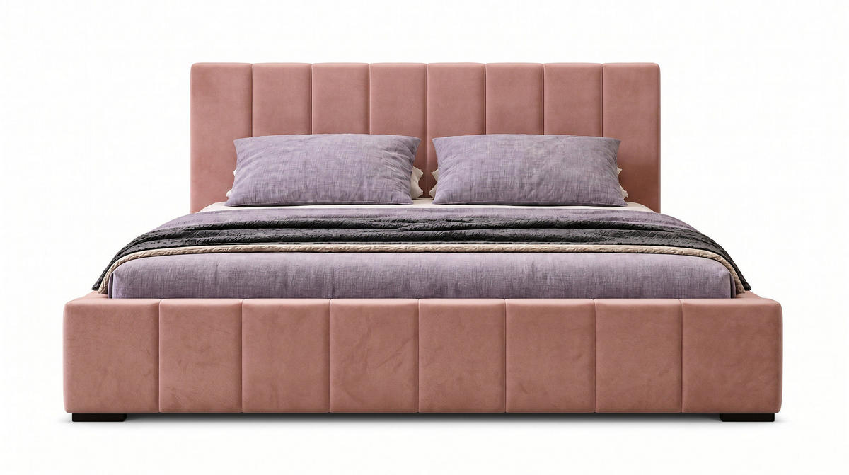 POLSTERBETT Nero 140x200 cm, Doppelbett mit Bettkasten und Lattenrost aus Holz, Velourstoff: Pink - Pink, Holz/Textil (140/200cm) - Marpur