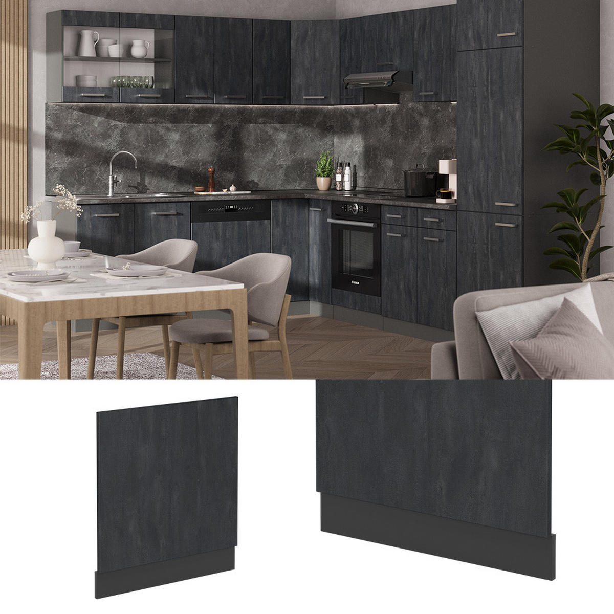 FRONTBLENDE R-Line Schwarz Beton 60 cm AP Eiche - Anthrazit/Schwarz, Holzwerkstoff (60/57.2/1.6cm) - Vicco
