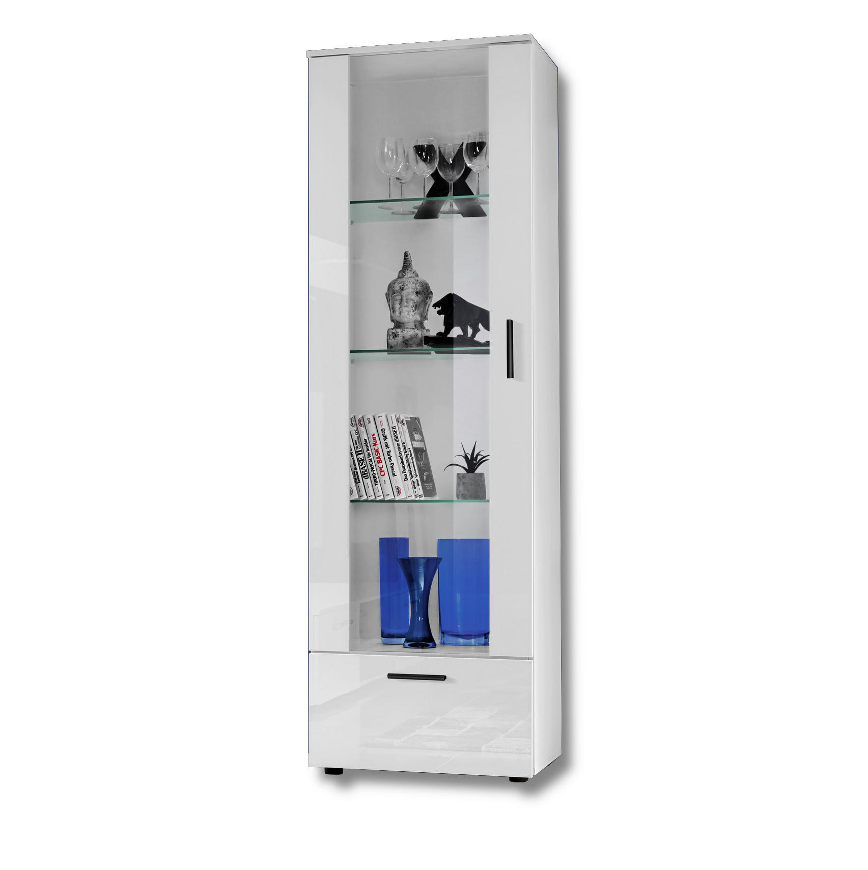 VITRINE ALESSANDRIA, Weiss - Schwarz/Weiß, Glas/Holzwerkstoff (60/192/42cm) - Komodee