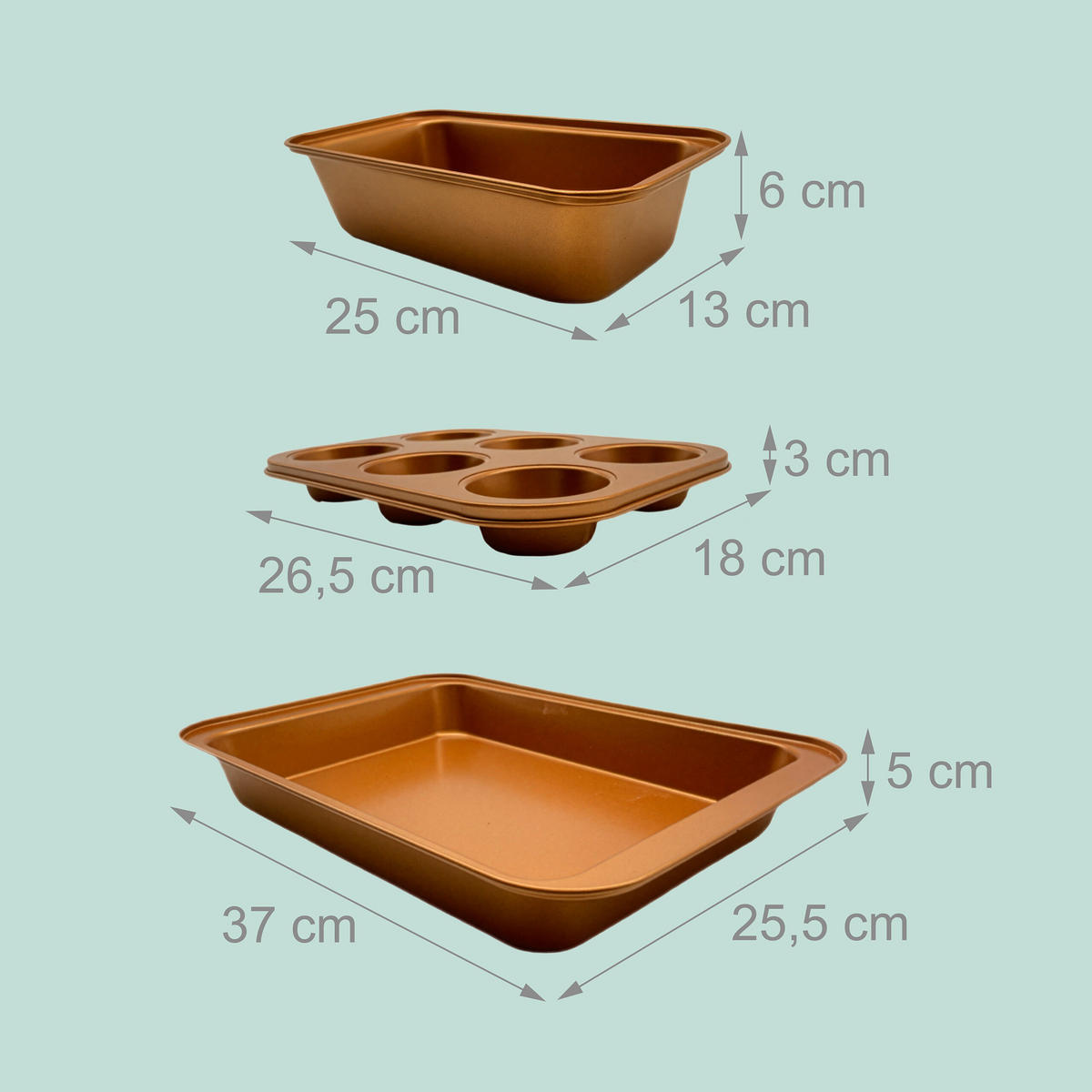 3-DIELNA sada na pečenie - medená, kov - Relaxdays
