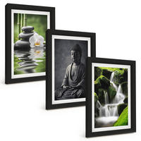 BILDER SET 3er Set - 20x30 cm Schwarzer Rahmen - Entspannende Zen-Wassermalerei - Schwarz, Kunststoff (20/30cm) - TULUP