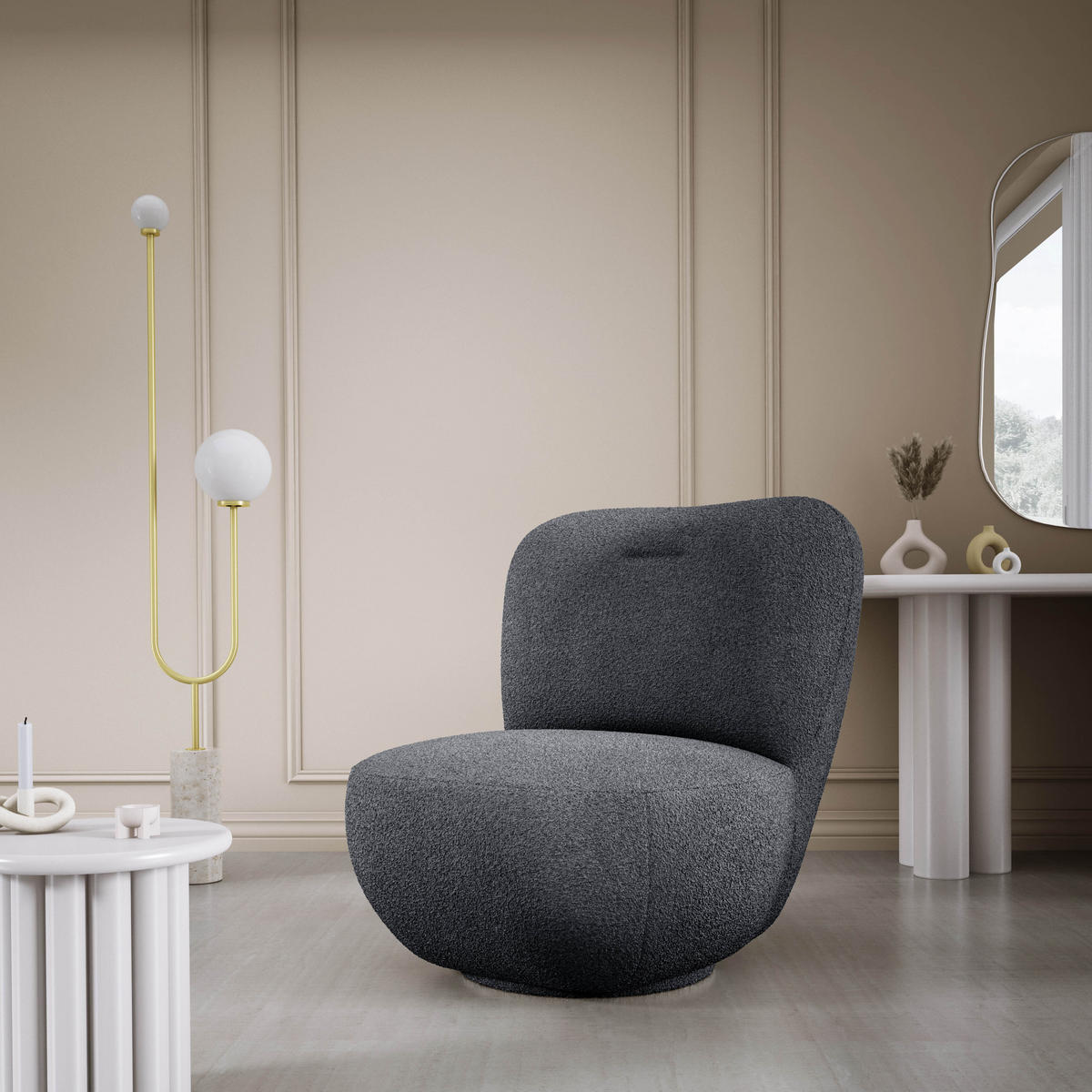 DREHSESSEL LUIS, Freistehend, Sitz drehbar 360°, 39x82x56 cm, SCHWARZ - Schwarz, Holz/Textil (82/72/66cm) - DomoHome