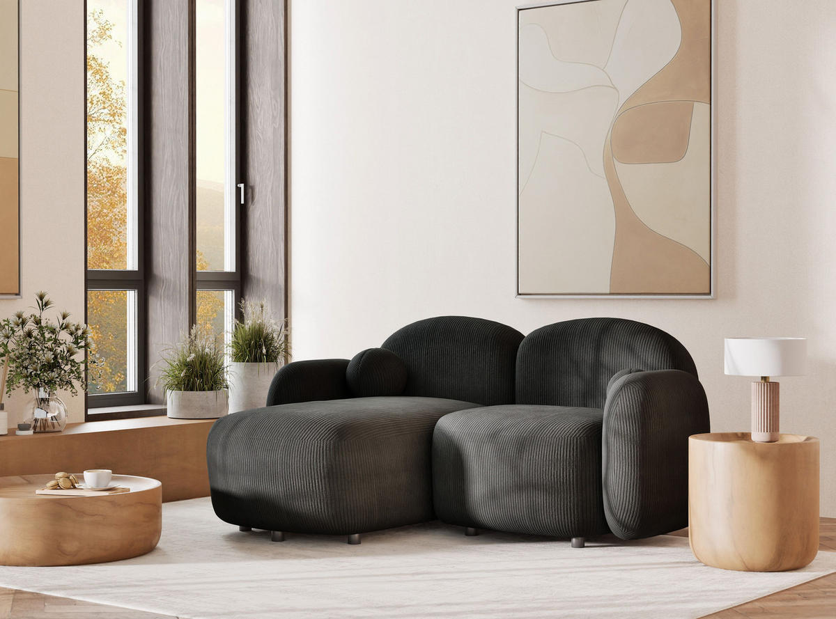 ECKSOFA Bahama Anthrazit Samtstoff - Links Seite - Anthrazit/Schwarz, Holz/Holzwerkstoff (146/190cm) - Maison de Reve