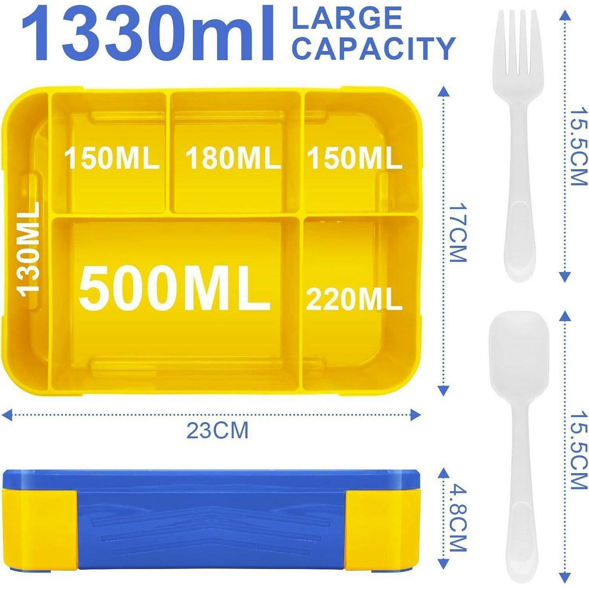BROTDOSE Kinder mit 5 Fächern, 1300ml, auslaufsicher, blau-gelb - Multicolor, Kunststoff (17/4.8/23cm)