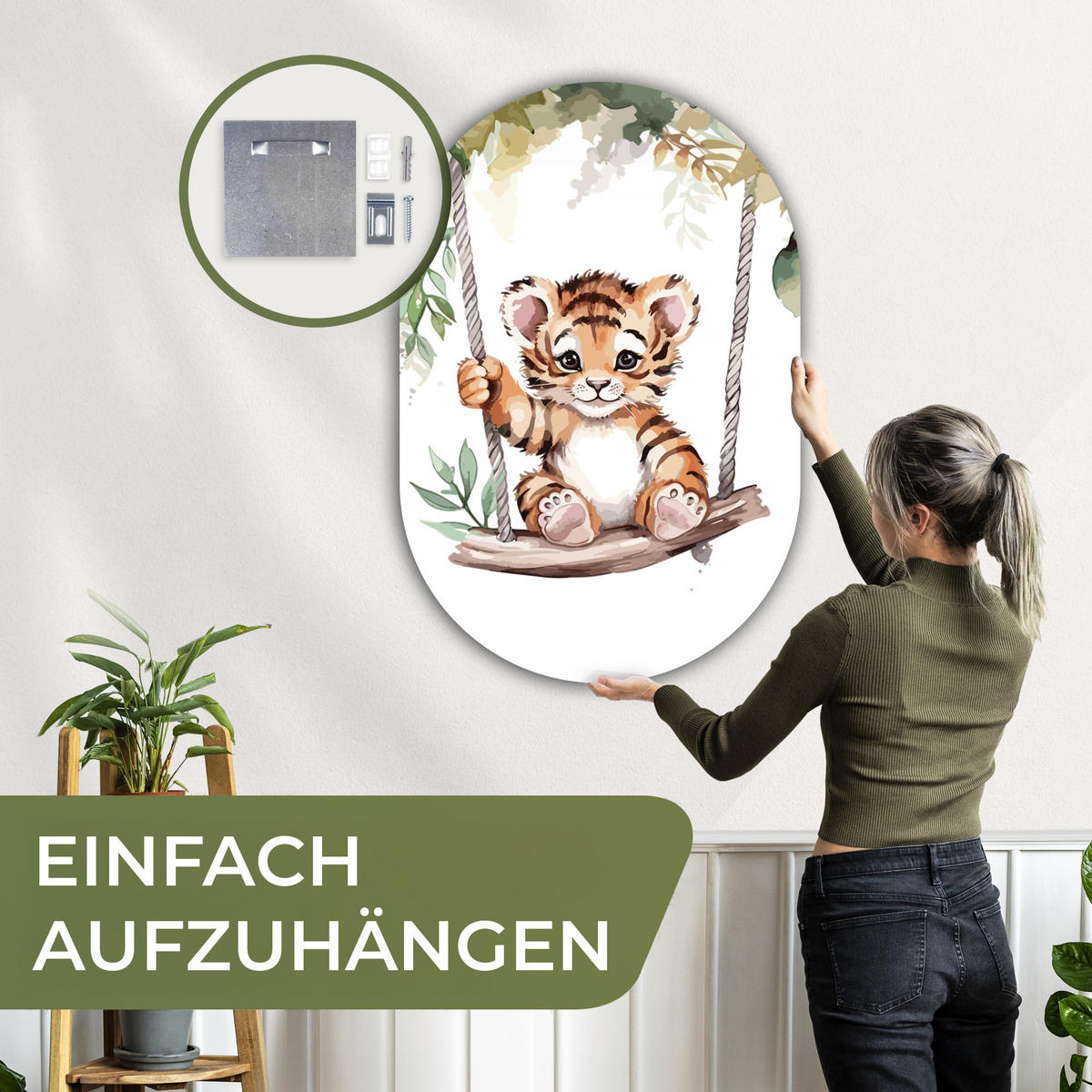 WANDBILD Tiger - Tier - Kinder - Dschungel 80x120 cm - Dunkelorange, Kunststoff (80/120cm) - MuchoWow