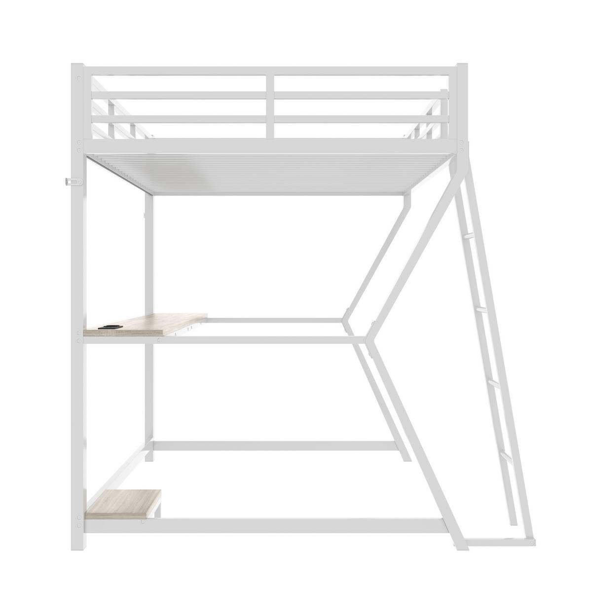 HOCHBETT mit Schreibtisch 90/200 cm in Weiß – mit Treppe, LED und Rausfallschutz - Weiß, Metall (90/200cm) - BEAOK