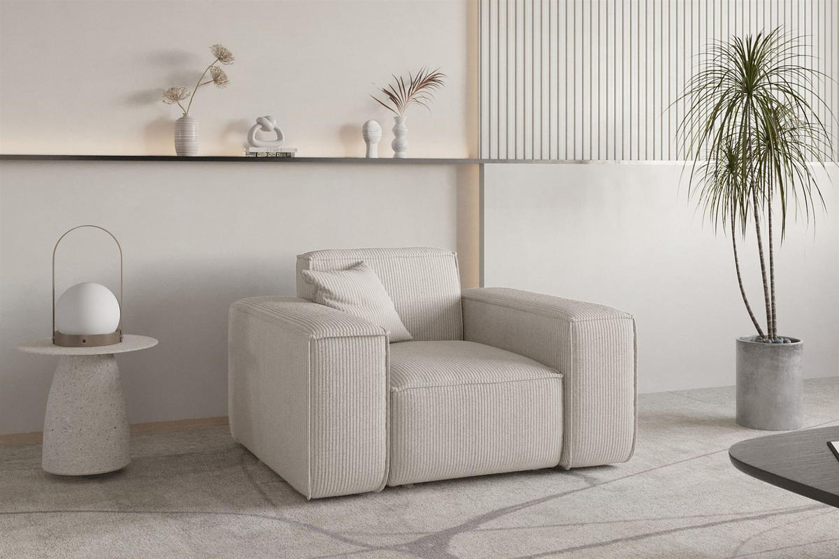 SOFASET Celes Premium 3-1-1 Stoff Scala - Beige, Holzwerkstoff/Textil (225/73/88cm) - Fun Möbel