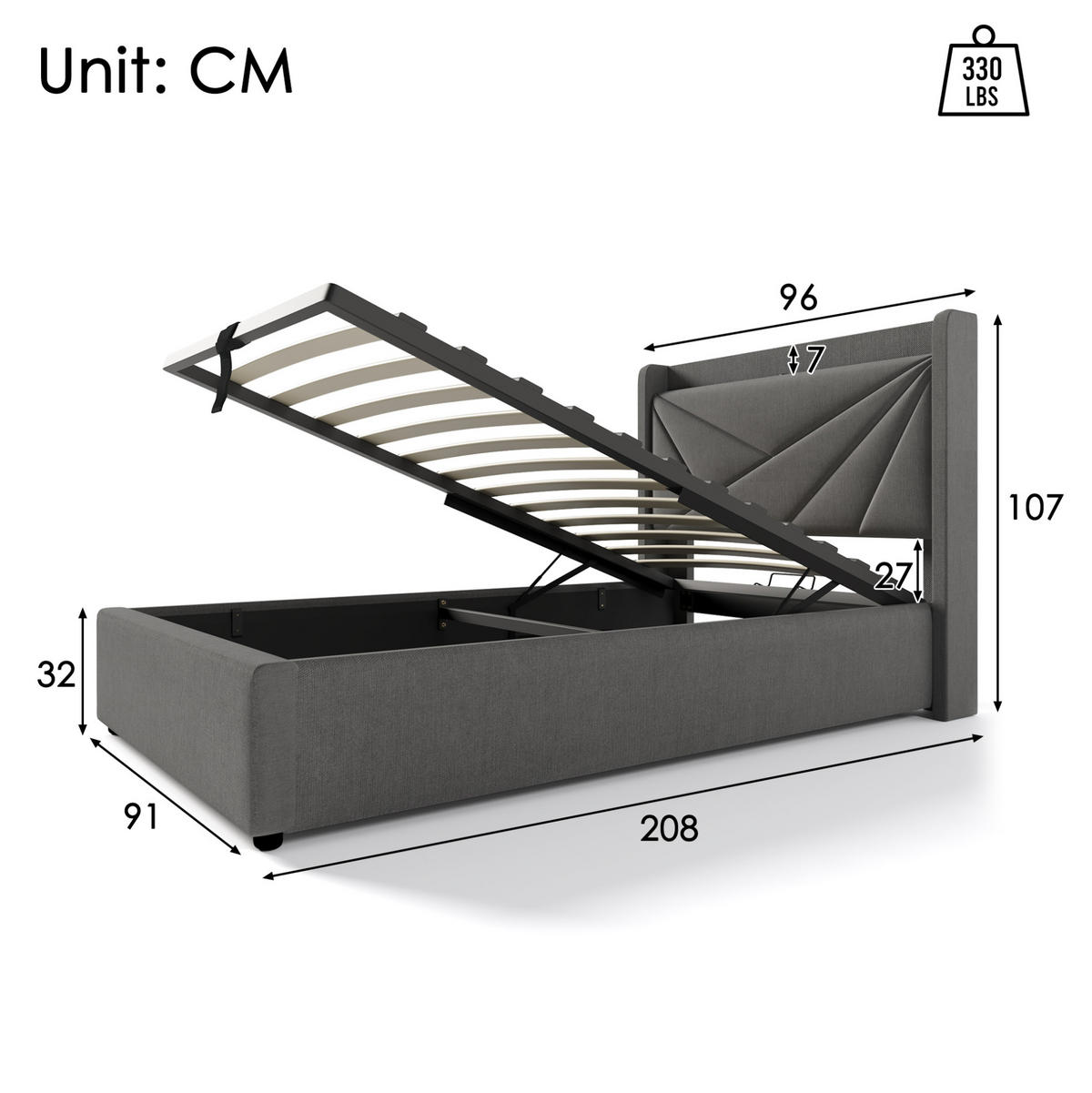 POLSTERBETT 90/200 cm Grau mit Bettkasten, Matratze und USB- und Type-C-Anschlüssen - Grau, Textil (90/200cm) - Flora Grace