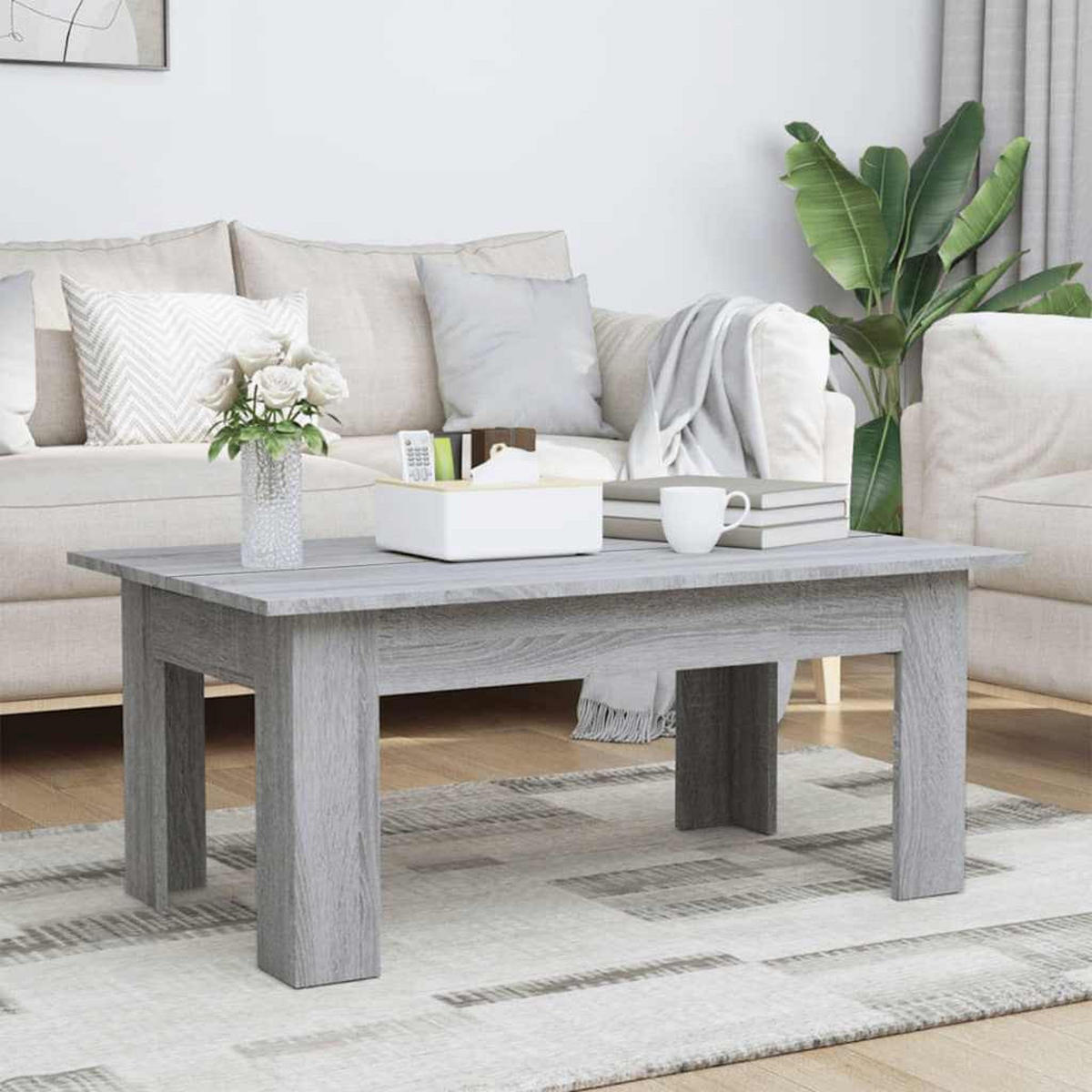 COUCHTISCH Moderner 100/60/42 cm aus Holzwerkstoff Grau Sonoma Rechteckig - Silbereichenfarben, Holz (60/100/42cm) - vidaXL