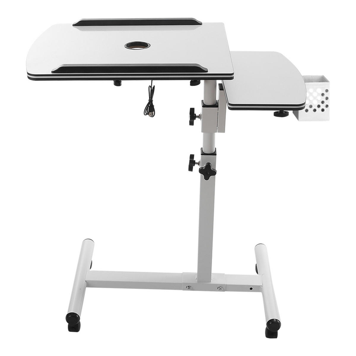LAPTOPTISCH mit Rad in Weiß Höhen- und Winkelverstellbarer mobiler - Weiß, Metall (40/44/89cm) - Livingandhome