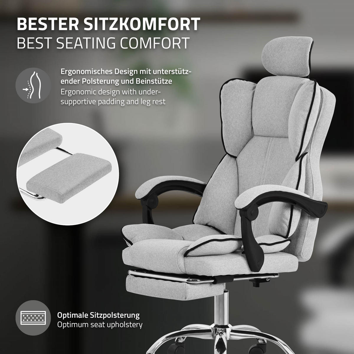 BÜROSTUHL - Hellgrau, Metall (66/130.5/59cm) - ML-DESIGN