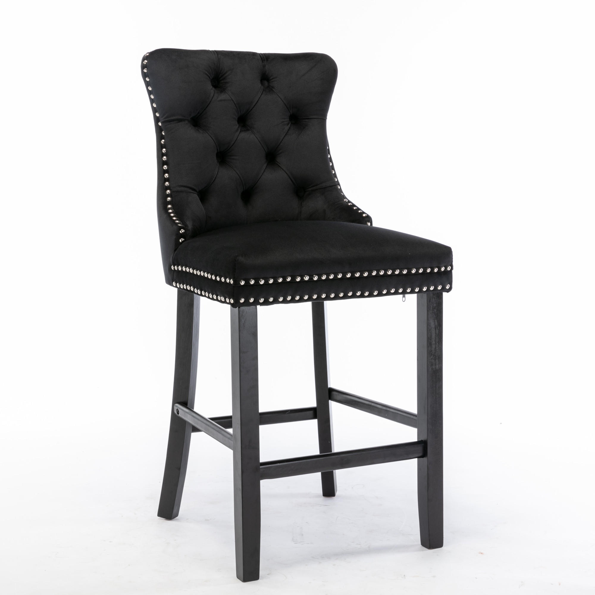 BARHOCKER 2er-Set aus Samt mit Holzbeinen, Schwarz - Schwarz, Textil (60/103/50cm)