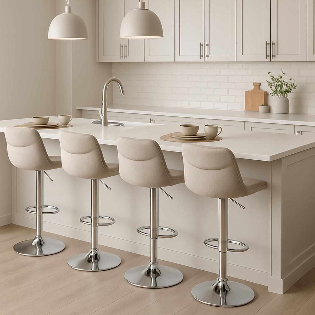 BARHOCKER 2er Set Vulcano Stoff chrom taupe - Taupe/Chromfarben, Textil/Metall (49/106/51cm) - TPFLiving