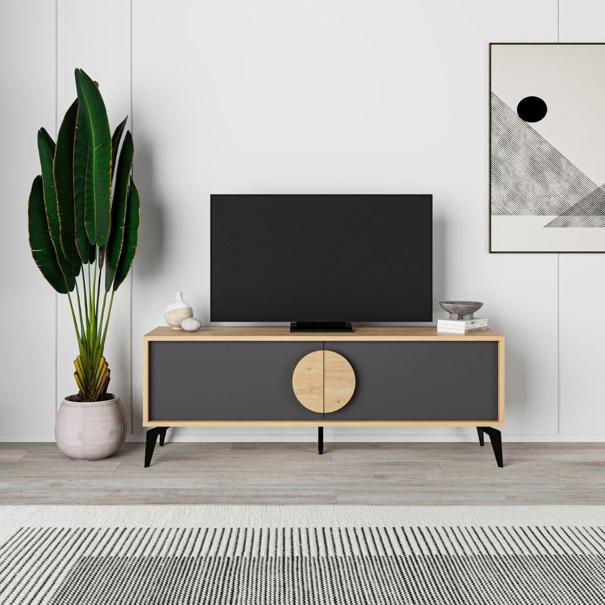 TV-MÖBEL 2 Türen Vae - L140 cm - Eiche Artisan/Grau, Holzwerkstoff (35/51/140cm) - Calicosy