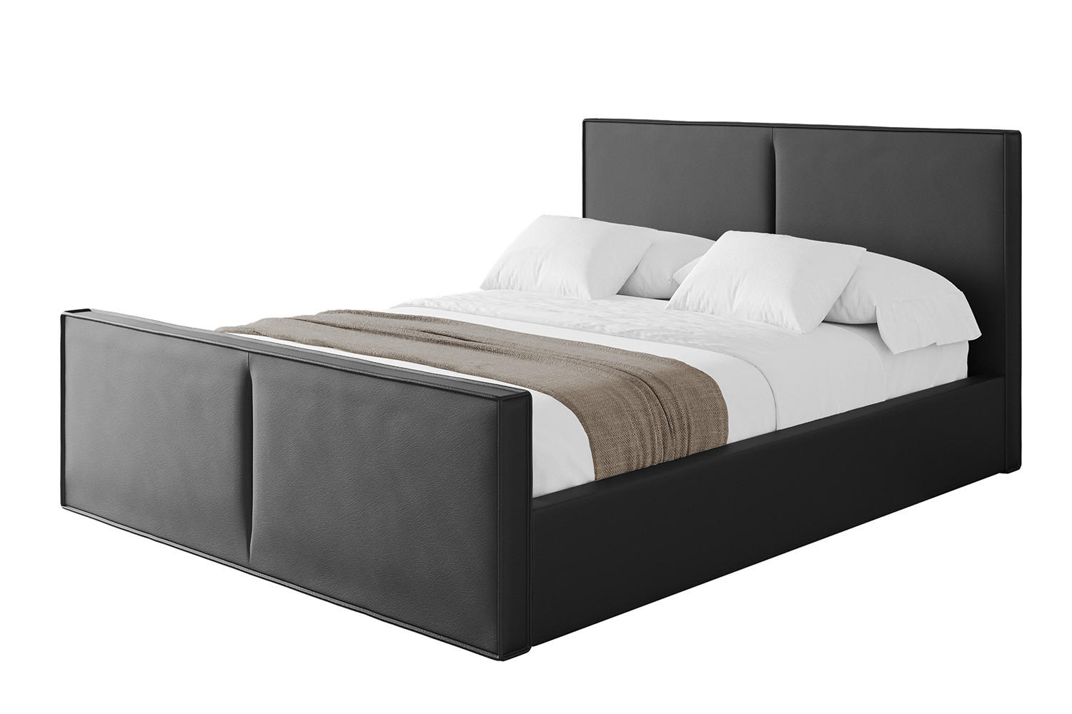 POLSTERBETT mit Bettkasten, Fußteil und Lattenrost, Boxbett ohne Matratze - VANTO-Z 200x200 Schwarz Kunstleder - Schwarz Hochglanz, Holzwerkstoff/Textil (200/200cm) - ALTDECOR