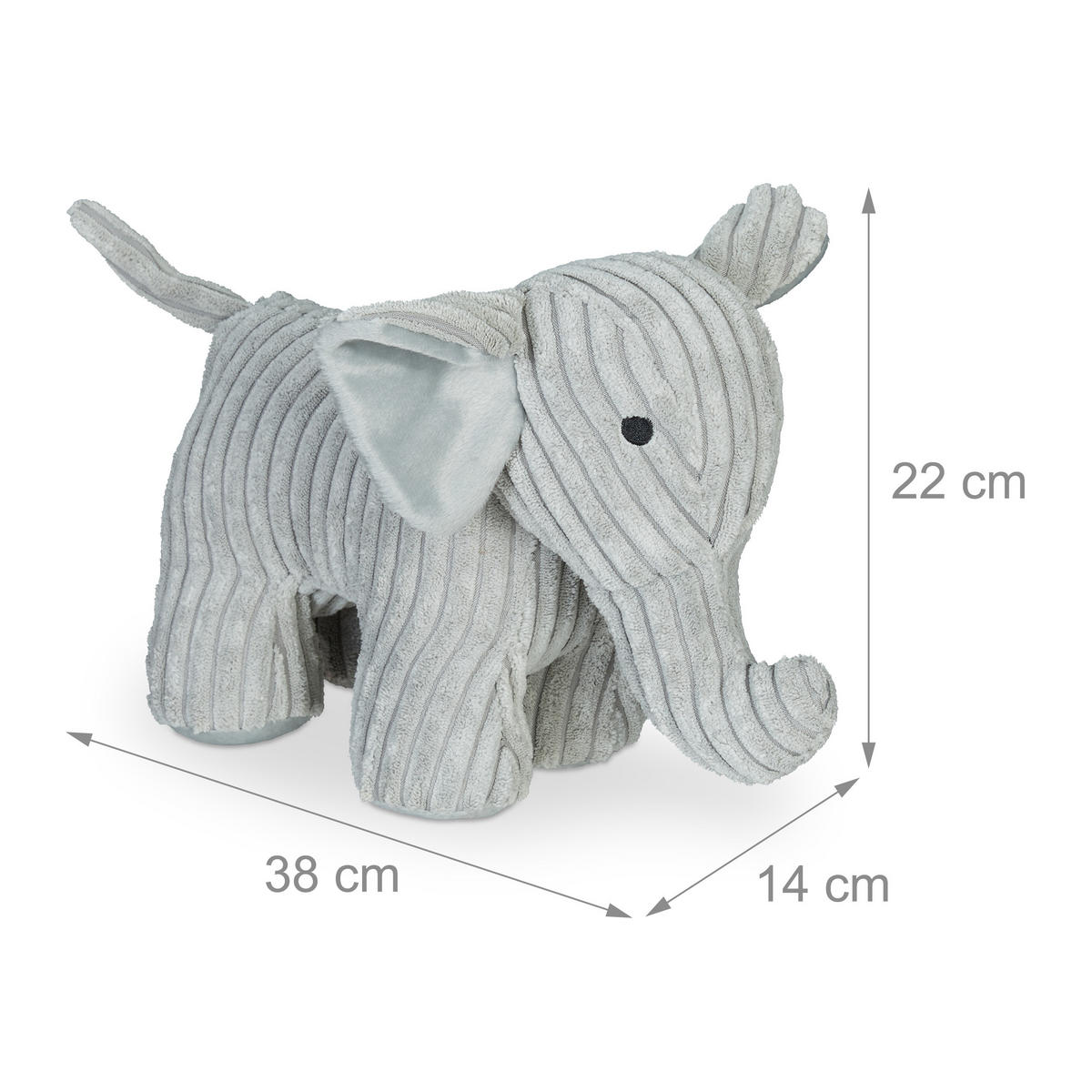 DÖRRSTOPP Grå elefant tyg sandfylld 22x14x38 cm - Grå, Textil/Naturmaterial (14/38cm) - Relaxdays
