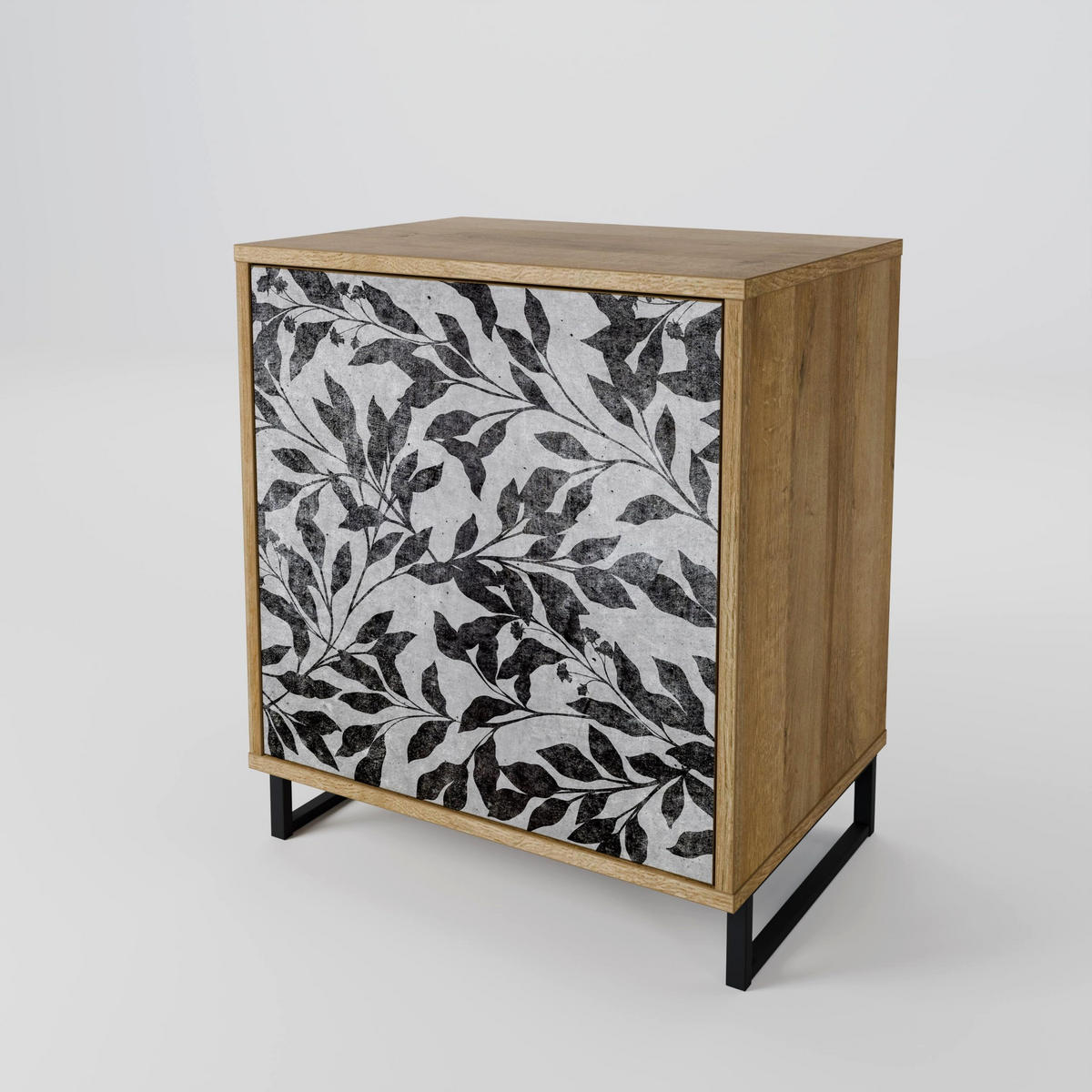SIDEBOARD CHARCOAL SPROUT, Eichefarben, 57,5x42x70,5 cm, Schwarze Metall-Sternfüße - Eichefarben/Multicolor, Holzwerkstoff/Metall (57.5/70.5/42cm) - SpaceRebels