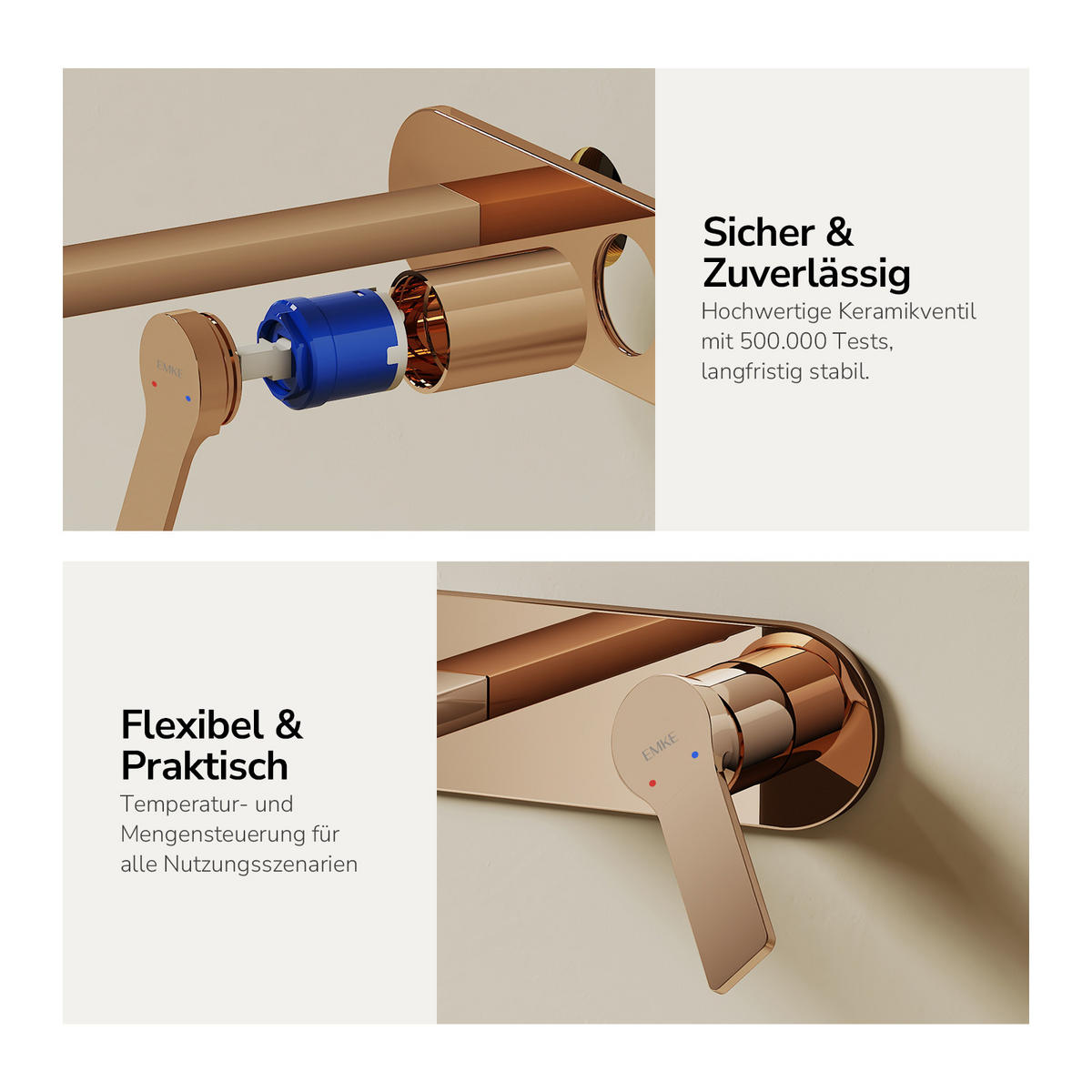 WASCHTISCHARMATUR mit Luftsprudler Messing Rosengold - Roségold, Metall (21/7/28.8cm) - EMKE