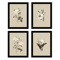 POSTER Set mit 4 Botanische Jahrgang Hintergrund helle Blumen A3 Rahmenlos - Klar, Papier (29.7/3cm) - Nacnic