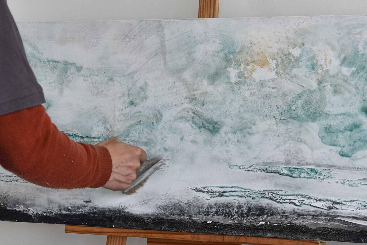 ACRYLBILD HANDGEMALT 120/40 cm - Blau, Holz/Textil (1.62/40cm) - KUNSTLOFT