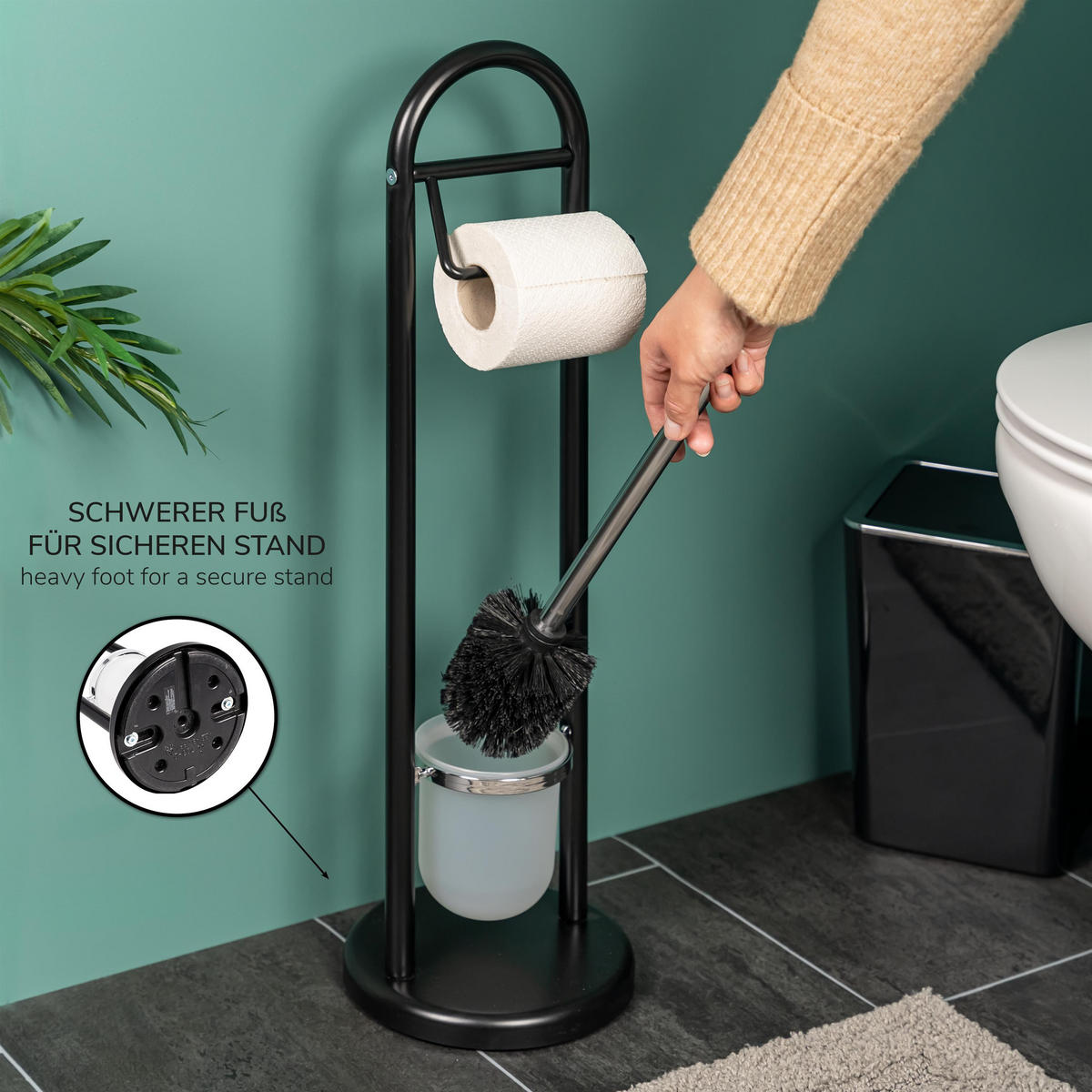 WC-BÜRSTENKOMBINATION, schwarz, Edelstahl - Schwarz, Metall (19/64/19cm) - bremermann