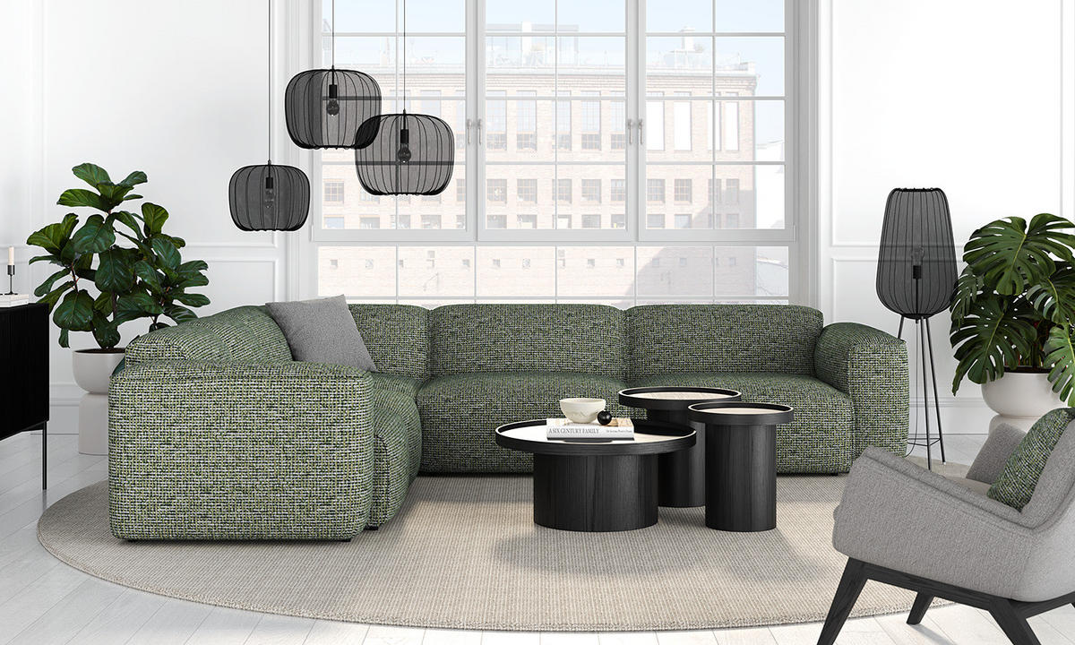 ECKSOFA mit Rundecke - Schwarz/Grün, Kunststoff/Textil (325/260cm) - home24