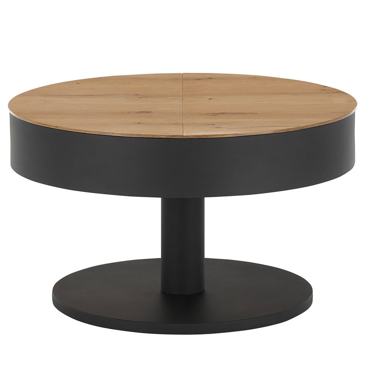 FUNKTIONALER COUCHTISCH - Eiche Dekor / Schwarz - Schwarz/Braun, Holzwerkstoff/Metall (79/79/45cm) - home24