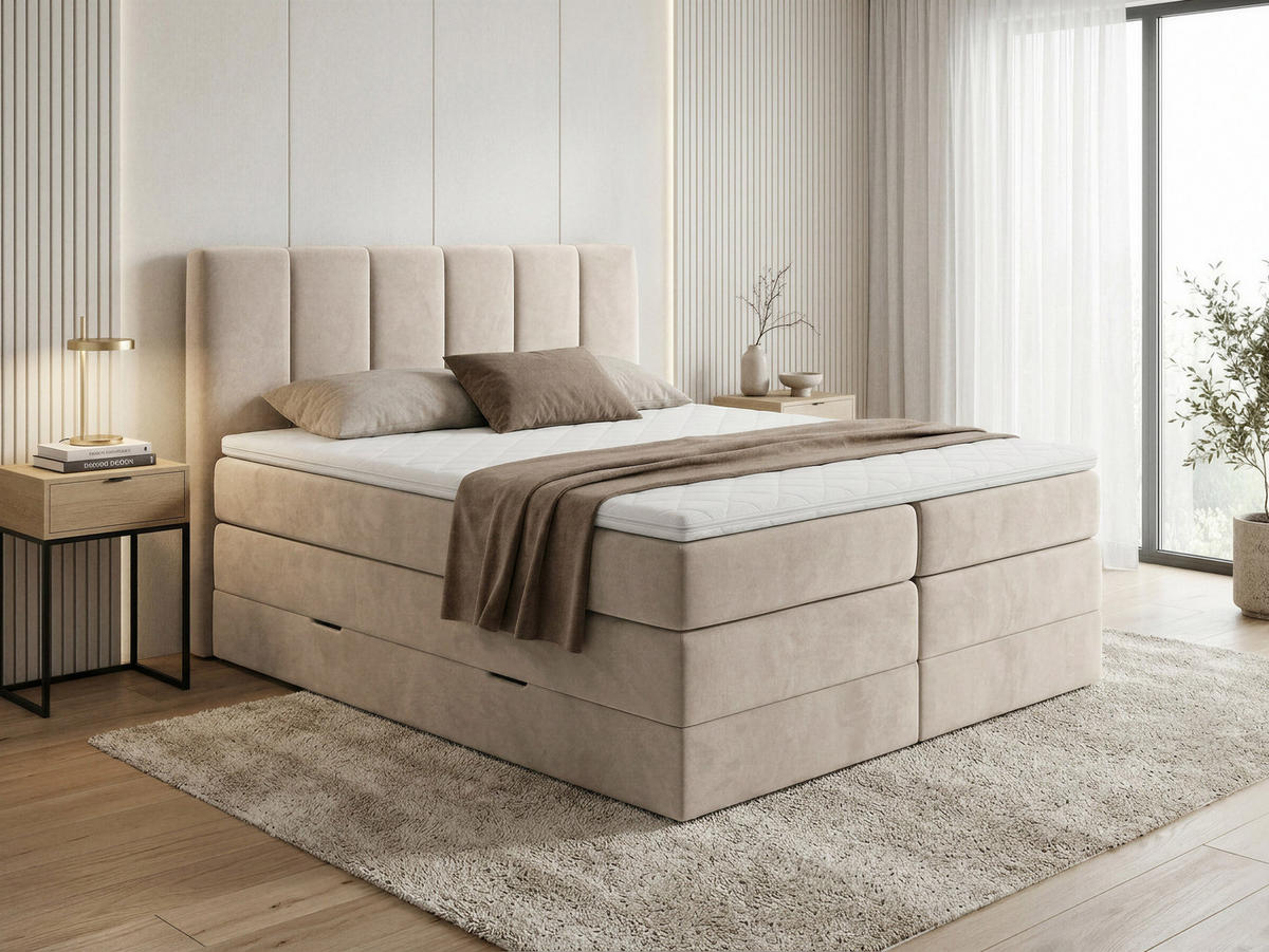 BOXSPRINGBETT Star Max - 180x200 - beige (Paros 02) - Beige/Schwarz, Holz/Holzwerkstoff (180/200cm) - Sofnet