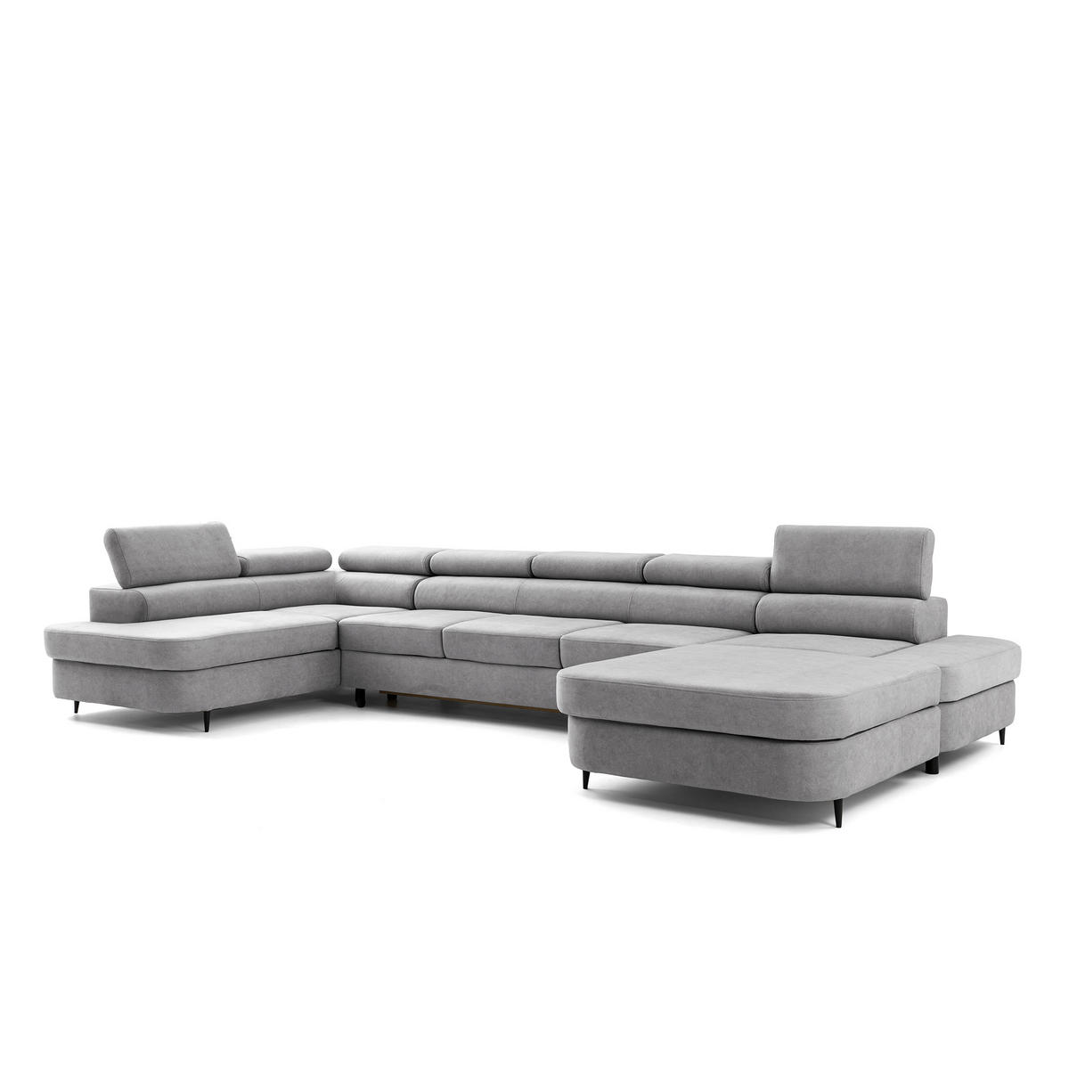 ECKSOFA U-Form PRIAM MAXI U Links mit Schlaffunktion 125x317 Velours Hellgrau - Hellgrau/Schwarz, Holz/Textil (203/91/400cm) - Muffo