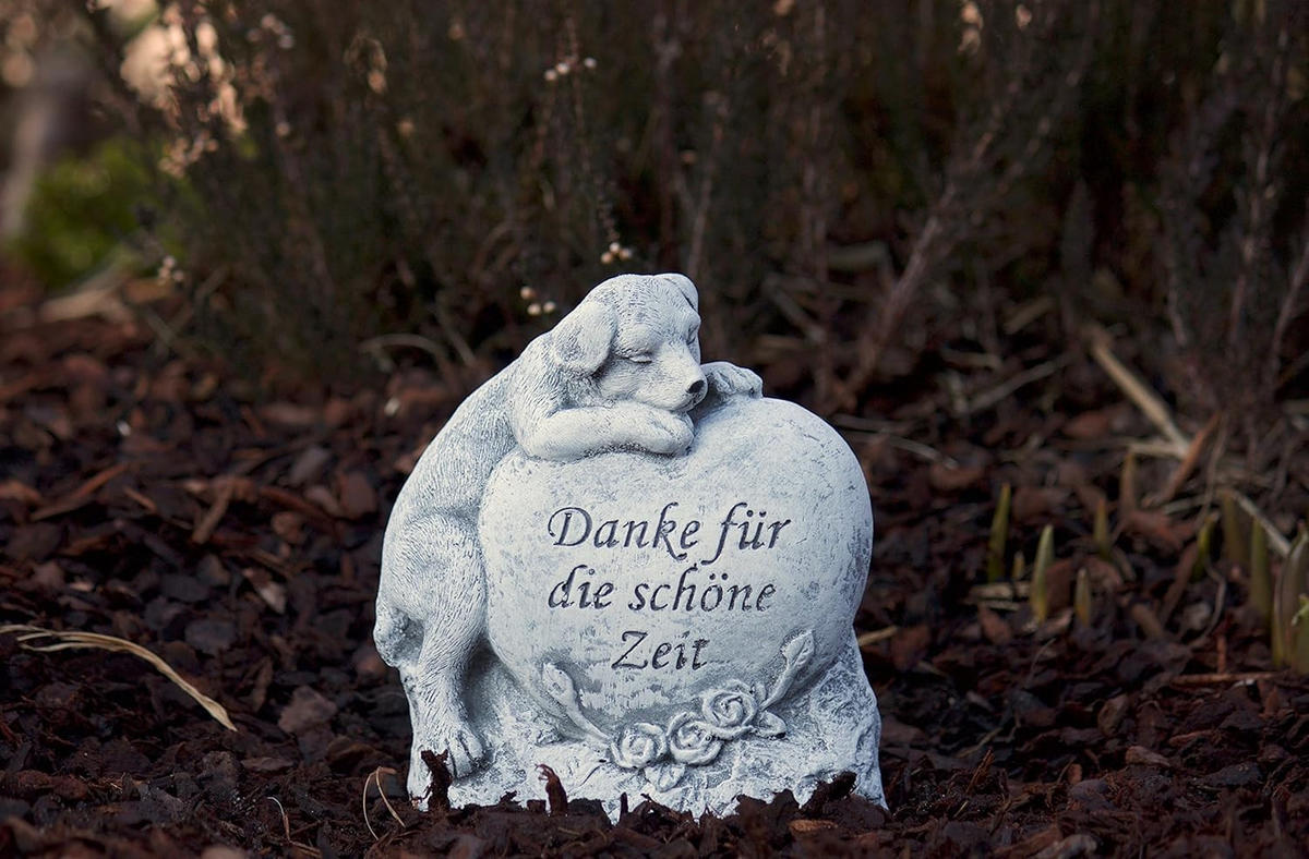 STEINFIGUR Grabstein Hund Danke für die schöne Zeit, frostfest, massiv - Grau, Stein (12/14/4cm) - stoneandstyle