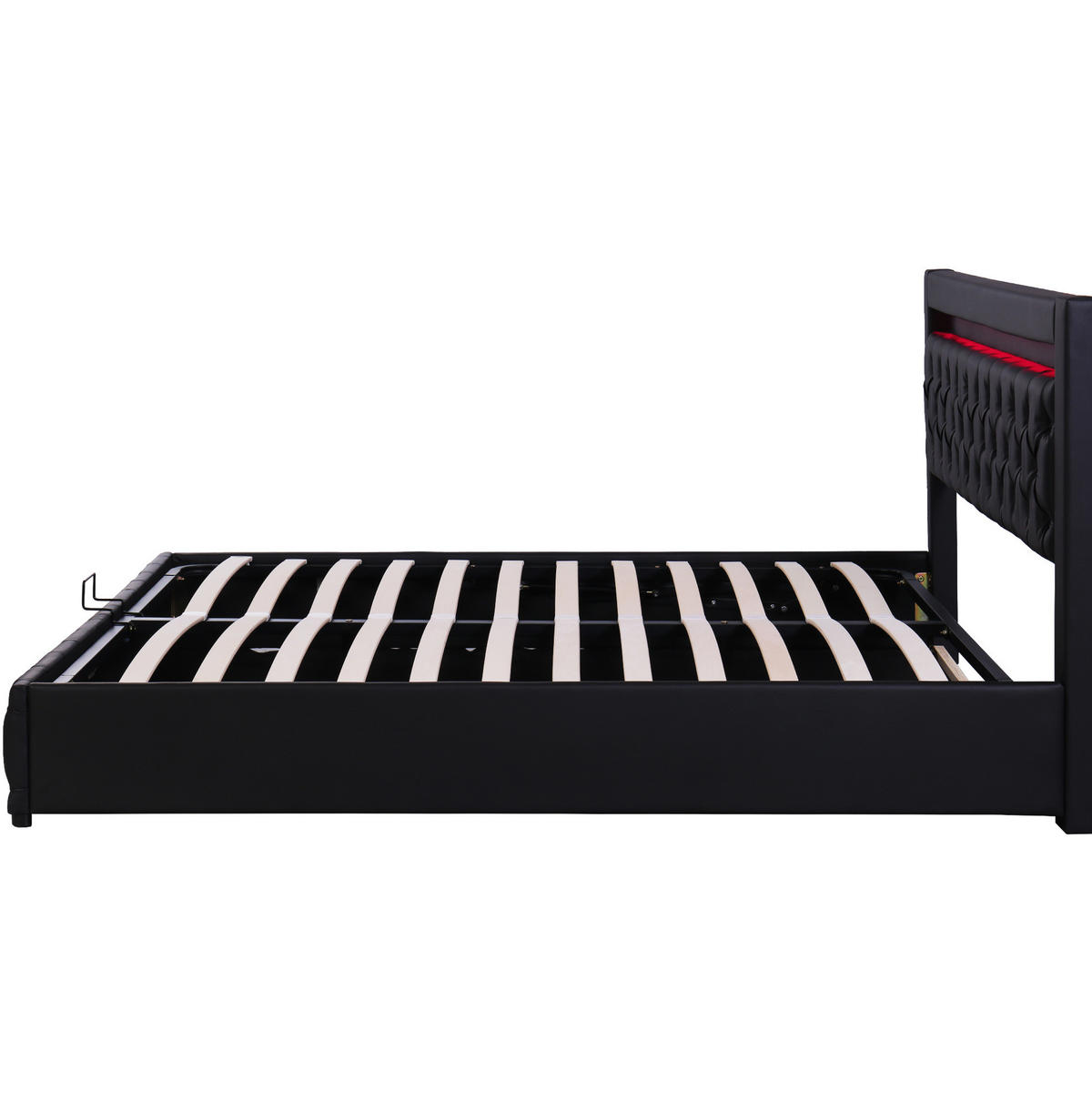 POLSTERBETT mit Bettkasten und LED 140x200 cm PU Schwarz - Schwarz, Metall (140/200cm) - Beauniv
