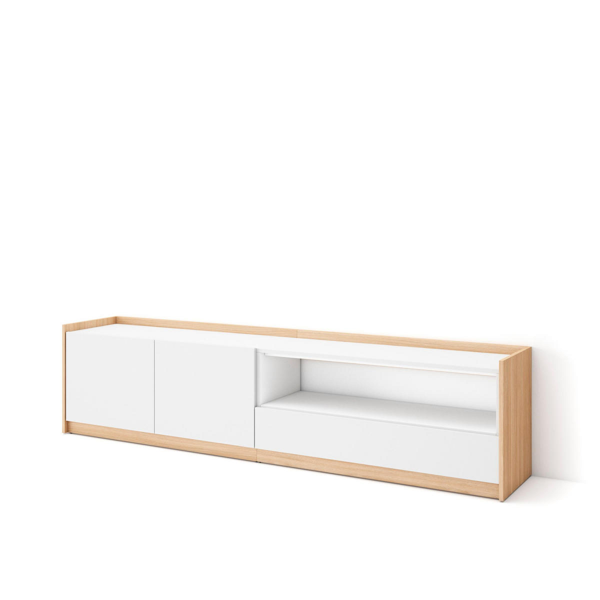 TV-SCHRANK, Lowboard, Weiß und Eiche Soft, 207/37/50cm - Weiß, Holzwerkstoff (207/50/37cm) - Skraut Home