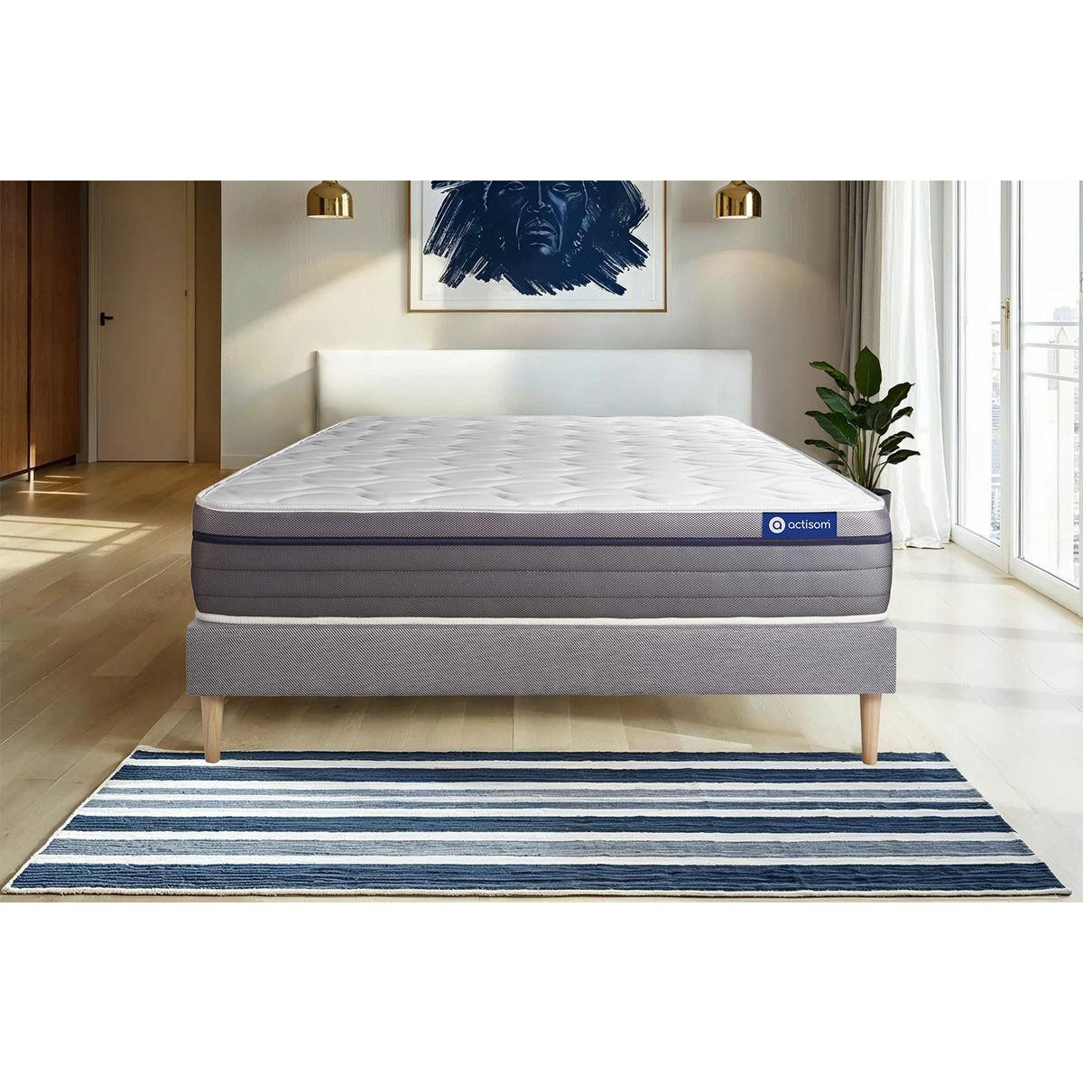 BETT Actiflex zen Taschenfederkern und Memory-Schaum 80 x 200 cm h1 - Kit Bettgestell Grau - Beige/Grau, Karton/Holz (80/200cm) - ACTISOM