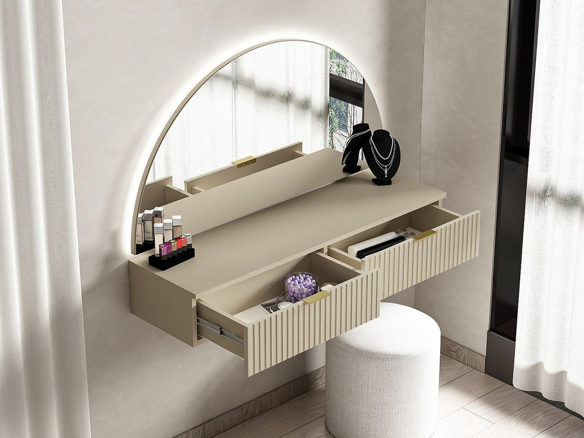 SCHMINKTISCH - 120 cm x 35 cm - Holz, Platte - Beige FRALYN - Beige, Holz (120/80/35cm) - Vente-Unique