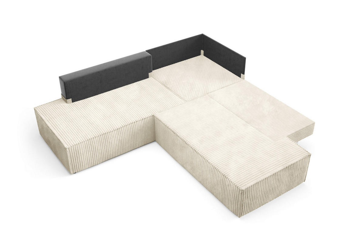 ECKSOFA TESSO II L-S Creme Kordstoff mit Schlaffunktion - Creme, Holz (254/254cm) - MASSENO