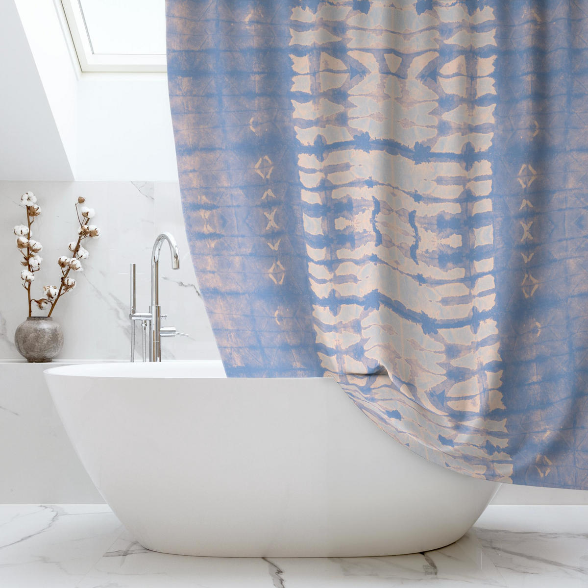 DUSCHVORHANG Batik Streifen in Apricot und Blau 180/200 cm - Blau, Textil (180/200cm) - Bilderwelten