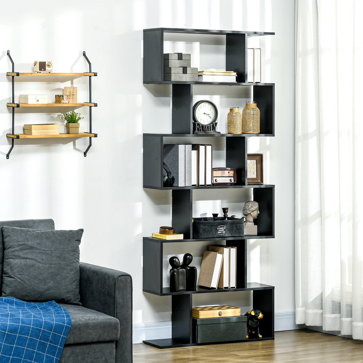 REGAL DE-15462 80/23/192 cm, 6 Ebenen Schwarz - Schwarz, Holzwerkstoff (80/192/23cm) - ComfortXL