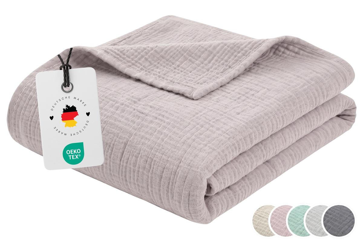 WOHNDECKE Musselin 150 x 200 cm, Leichte Kuscheldecke aus 100% Baumwolle - Nutzbar als Tagesdecke, Plaid oder Decke für Sofa, Couch & Bett - Zartrosa - Rosa, Textil (150/200cm) - Carpe Sonno