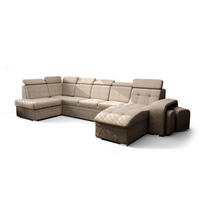 WOHNLANDSCHAFT KONGO RBN13, Eckcouch in U-Form mit Schlaffunktion, Farbe: Beige, Velourstoff, Ottomane Rechts - Beige, Textil (392/108/180cm) - O-Sofa