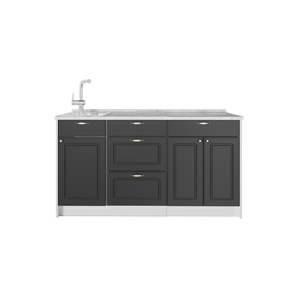 Vicco KUCHYŇSKÝ BLOK Fame-Line, Anthrazit-Gold Landhaus, 150 cm, PD Mramor